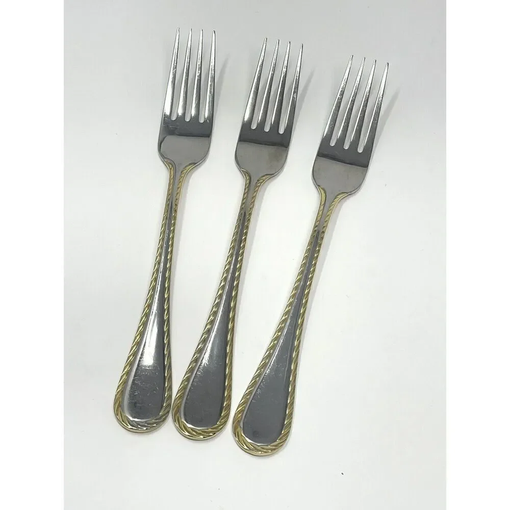 Oneida GOLDEN BELMONT Stainless Rope Edge Gold Dinner Forks 8 1/8” Set Of 3